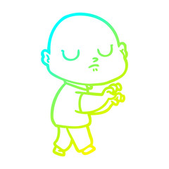cold gradient line drawing cartoon bald man