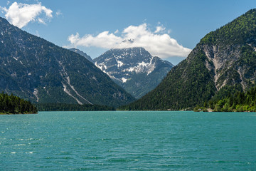lake plansee in austrian alps, tyrol, austria