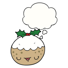cute cartoon christmas pudding and thought bubble
