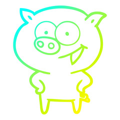 cold gradient line drawing cheerful pig cartoon