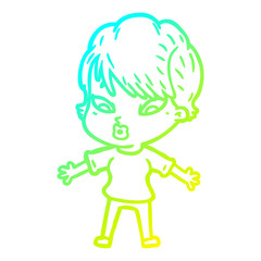 cold gradient line drawing cartoon woman