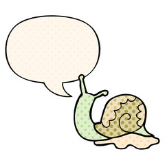 cartoon snail and speech bubble in comic book style
