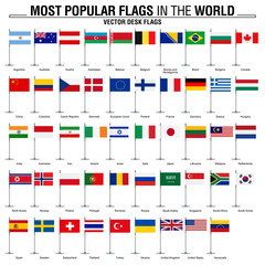 Collection of flat desk flags, most popular world flags