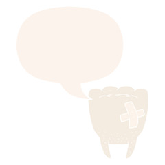 cartoon bad tooth and speech bubble in retro style