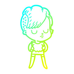 cold gradient line drawing cartoon woman