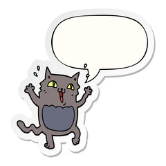 cartoon crazy excited cat and speech bubble sticker