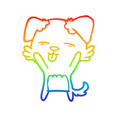 rainbow gradient line drawing cartoon dog sticking out tongue