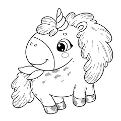 Cute cartoon unicorn. Coloring book page for children