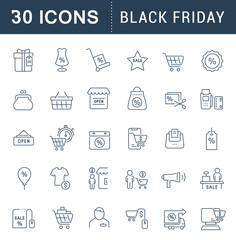 Set Vector Line Icons of Black Friday