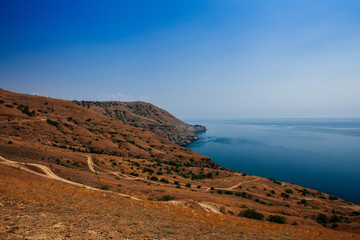 cliffs and beach by day