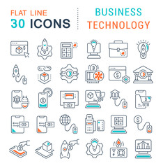 Set Vector Line Icons of Business Technology