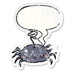 cartoon halloween spider and speech bubble distressed sticker
