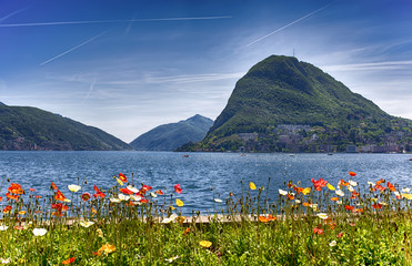 View of Lugano lake, Switzerland, Europe.