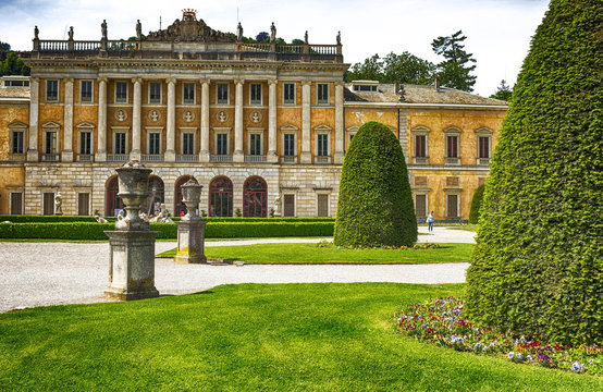 COMO, ITALY, MAY 9, 2015 - View of Villa Olmo and gardens on Como lake, Italy.