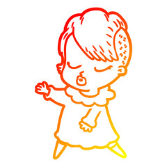 warm gradient line drawing cartoon pretty hipster girl