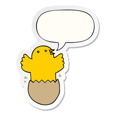 cartoon hatching bird and speech bubble sticker