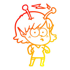 warm gradient line drawing cartoon alien girl