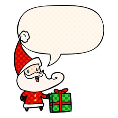 cartoon santa claus and speech bubble in comic book style