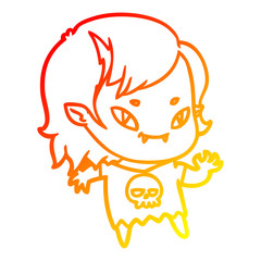 warm gradient line drawing cartoon friendly vampire girl waving