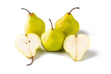 Group of yellow pears on a white background