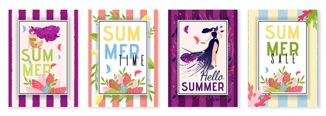 Greeting Summer Cards or Social Stories Vector Set