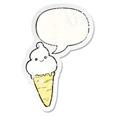 cartoon ice cream and speech bubble distressed sticker
