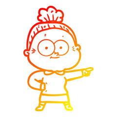 warm gradient line drawing cartoon happy old woman