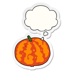cartoon melon and thought bubble as a printed sticker