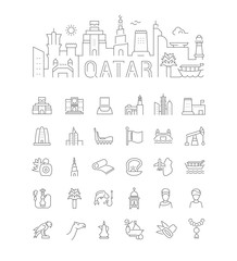 Fototapeta na wymiar Linear Illustration of Qatar with Icons