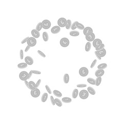 British pound coins falling. Scattered black and w