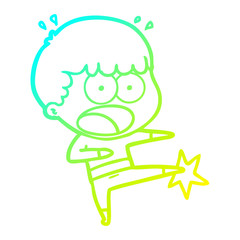 cold gradient line drawing cartoon boy karate kicking