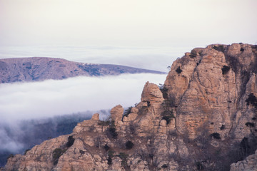 Clouds and rocks. Mountain range Demerdzhi