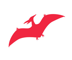 Pterodactyl vector silhouette. Pteranodon dinosaur. Pterosaur red silhouette isolated © chereliss