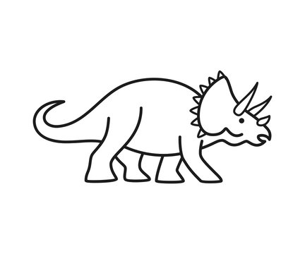 Triceratops vector contour. Cute outline dinosaur isolated