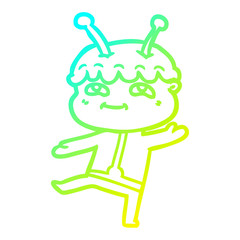 cold gradient line drawing friendly cartoon spaceman dancing