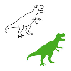 Dinosaur T-Rex vector silhouette and contour. Tyrannosaurus isolated