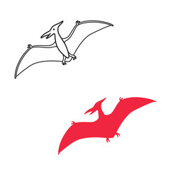 Pterodactyl vector silhouette and contour. Pteranodon dinosaur. Pterosaur isolated © chereliss