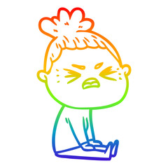 rainbow gradient line drawing cartoon angry woman