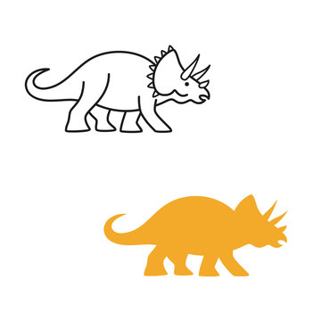 Triceratops vector silhouette and contour. Cute dinosaur isolated