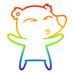 Obraz premium rainbow gradient line drawing cartoon whistling bear with open arms