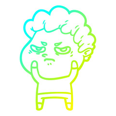 cold gradient line drawing cartoon angry man