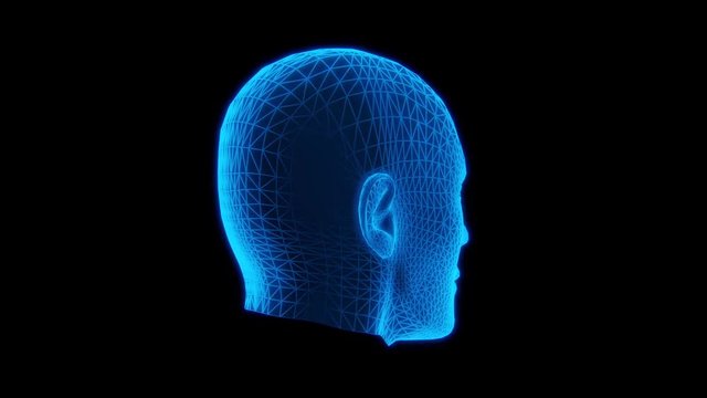 Blue Wireframe Man Head Animation Loop Graphic Element V2