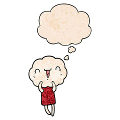 cute cartoon cloud head creature and thought bubble in grunge texture pattern style