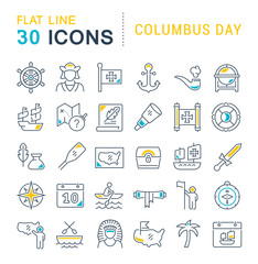 Set Vector Line Icons of Columbus Day