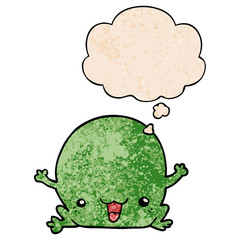 cartoon frog and thought bubble in grunge texture pattern style