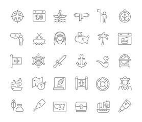 Set Vector Line Icons of Columbus Day