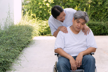 The wife is caring for a depression husband who is in a wheelchair. Obese people who are unhappy...