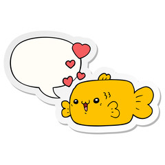 cute cartoon fish and love hearts and speech bubble sticker