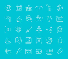 Set Vector Line Icons of Columbus Day