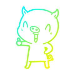 cold gradient line drawing happy cartoon pig